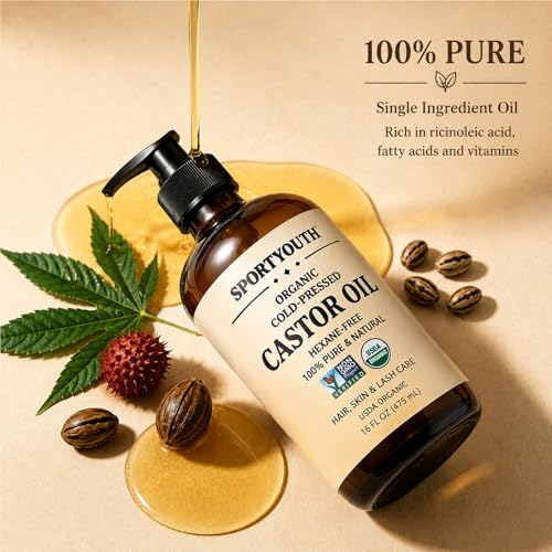 Sportyouth USDA Organic Castor Oil - 16oz Cold Pressed Body Oil