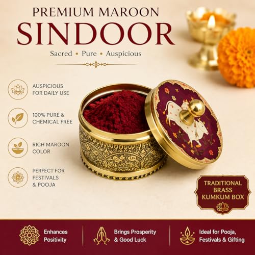 Maroon Sindoor Powder with Handcrafted Brass Box - Premium Quality