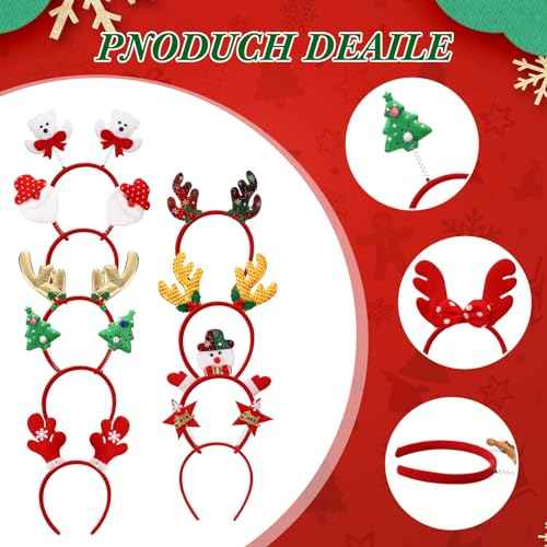 Giegxin 64 Pcs Christmas Headbands Holiday Headbands Santa Reindeer Antlers Christmas Accessories Head Hat Toppers for Adults Party Favors, 36 Designs