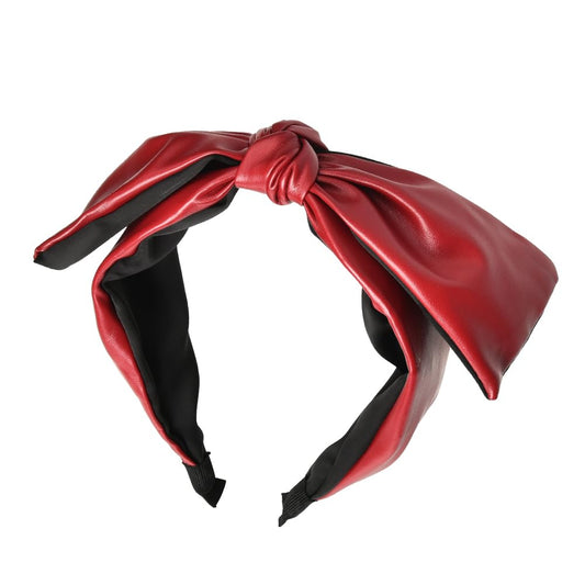 Knotted Bow Headbands for Women Top Bow Knot Headbands for Girls Red Faux Leather Headband Big Bow Headband Adult Hair Accessories for Women Headband Hair Hoop Bow Decorative Headband for Women's Hair