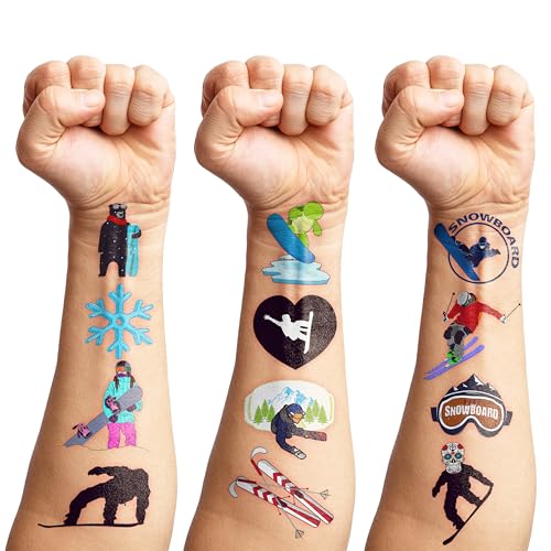 Winter Skiing Temporary Tattoos - 10 Sheets, 100 PCS