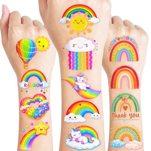 96 Pastel Rainbow Temporary Tattoos for Kids