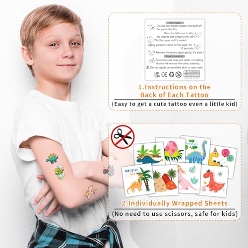 Partywind 408 PCS Dinosaur Kids Temporary Tattoos