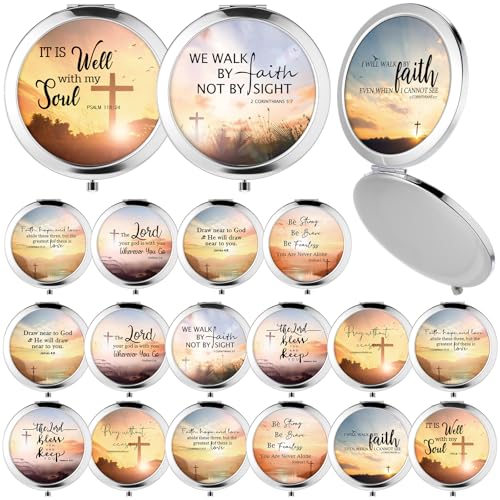 RattanView 18 Pcs Christian Compact Mirrors Gifts for Women Bulk Religious Pocket Mirror with Bible Verse Inspirational Scripture Quote Church Gifts for Ladies Church VBS Sunday School