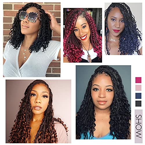 Goddess Bohemian Box Braids Crochet Hair - 14 Inch Curly Ends, 8 Packs Synthetic Braiding Hair Extensions for Black Women (14 Inch, 1B)