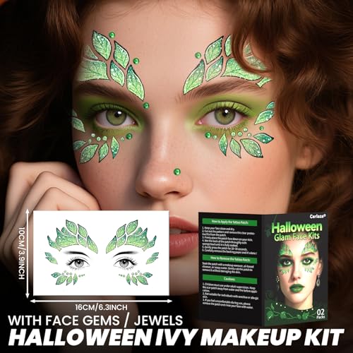 Cerlaza Glitter Leaf Face Tattoos & Gems Halloween Makeup Kit