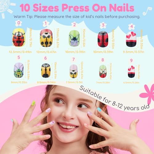 Teenitor Press On Nails for Kids Girls | 216pc 9 Designs