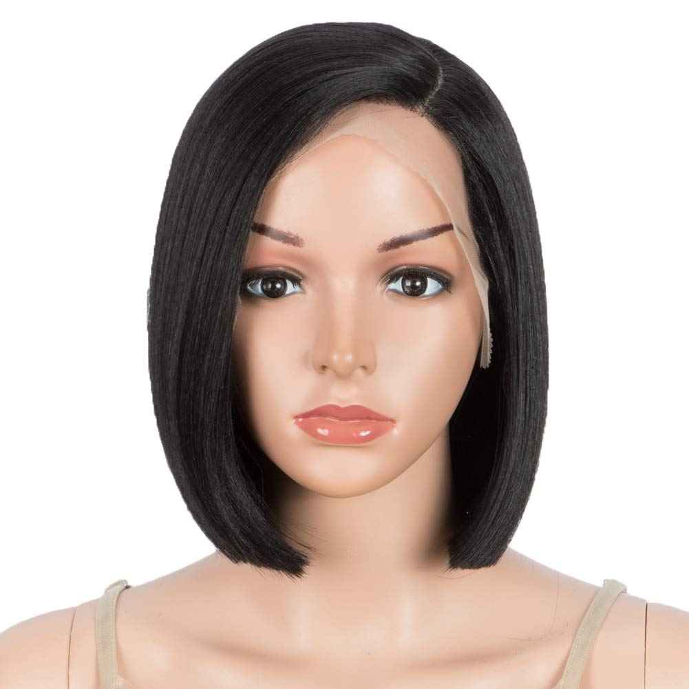 DÉBUT Lace Front Wigs for Black Women Bob Wigs for White Women Synthetic Hair 9.5" 120g Natural Straight Swiss Lace Heat Resistant Fibers 1B Color