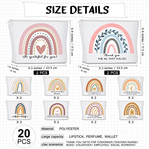 Sieral 20 Pcs Employee Appreciation Gifts for Womens History Month Gifts Canvas Makeup Bags Inspirational Cosmetic Bag Pouch with Zipper Thank You for Coworker Team Staff Travel Birthday(Rainbow)