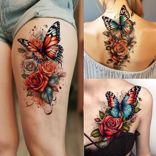 71 Sheets Temporary Tattoos - Watercolor Roses & Butterflies