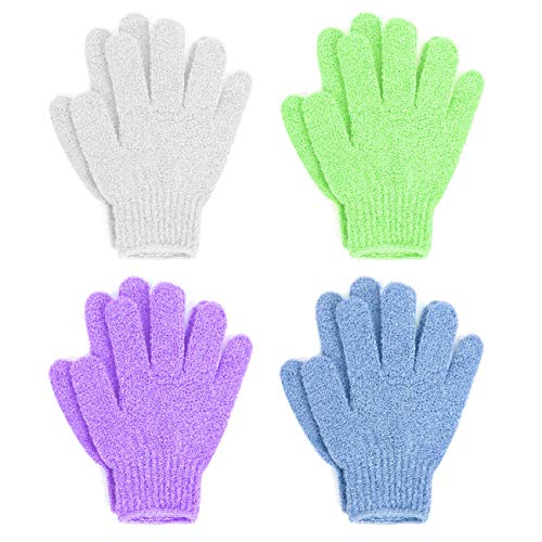 Exfoliating Bath Gloves Pack of 4 for Soft, Smooth Skin - One Size Fits Most