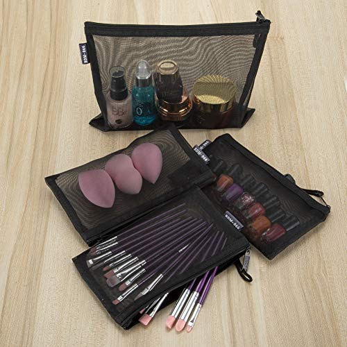 HRX Mesh Makeup Bags 6-Piece Set (A5 & A6) - Black