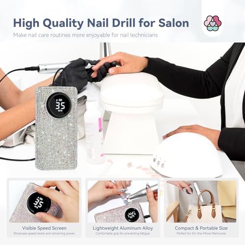 SAVILAND Glitter Nail Drill Machine Kit 35000RPM for Acrylic Nails Professional