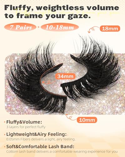 8D Mink False Eyelashes - Cat Eye Wispy Volume Lashes (7 Pairs)