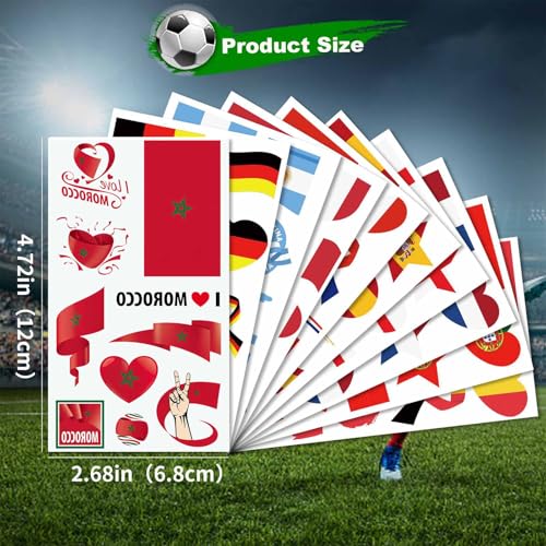 Morocco Flag Temporary Tattoos Set - 40 Waterproof Face Stickers