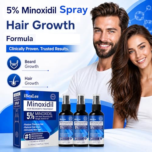 5% Minoxidil Hair Growth Spray - Men & Women, 3 Bottles