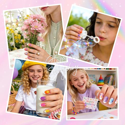 Kids Press On Nails French Tip - 130 Pcs Almond Short