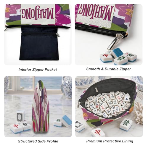 American Mahjong Tile Bag - Purple Floral, 13.3" Canvas Case