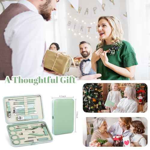 Manicure Set Pedicure Kit Nail Clippers Set Fingernail Clipper Set Ingrown Toenail Nail Kit Scissor Nail Trimmer Kit 18 Pieces Women and Men¡¯s Care Grooming Tools with Fine Case (Tea Green_18 Pieces)