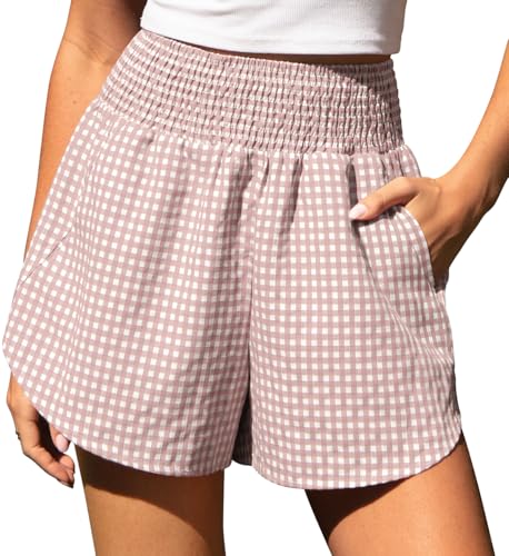 TARSE Women's Gingham Linen Shorts with Pockets