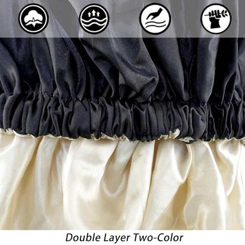 Satin Bonnet Sleep Cap for Curly Hair - 2 Pack Black