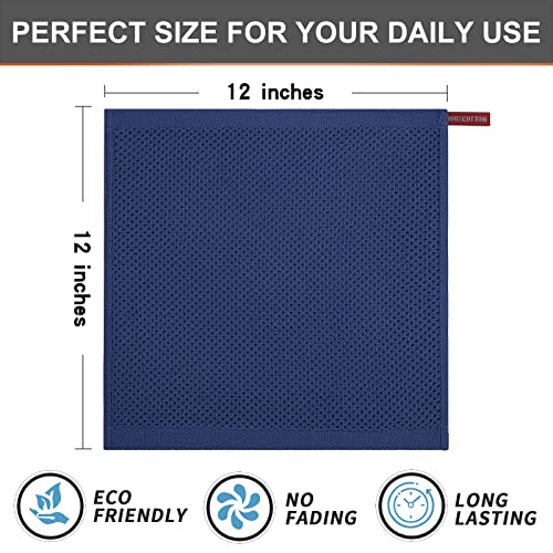 Kitinjoy 100% Cotton Kitchen Dish Cloths, 6 Pack Waffle Weave Ultra Soft Absorbent Dish Towels for Drying Dishes Quick Drying Kitchen Towels Dish Rags, 12 X 12 Inches, Navy Blue