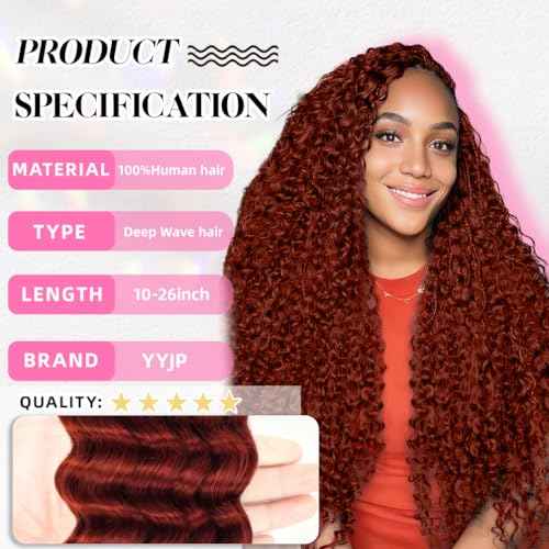 24 Inch Deep Wave Human Braiding Hair for Boho Braids ? 120g 3 Bundles/Pack Copper 350# 100% Unprocessed 12A Brazilian Virgin Human Hair Bulk, No Weft, Wet & Wavy Curly Extensions