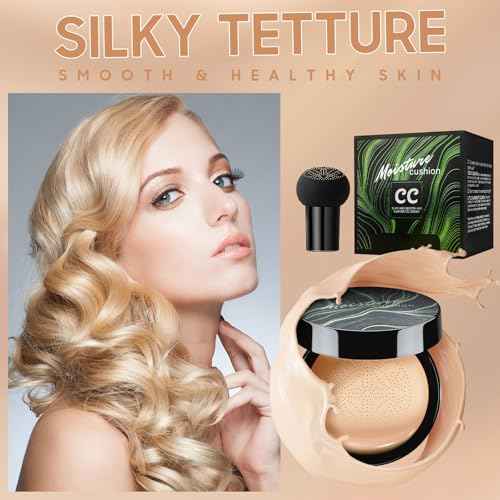 Air Cushion CC Cream Foundation - Mushroom Head BB Cream Face Makeup Moisturizing Concealer Brighten Long-Lasting, Even Skin Tone for All Skin Types (Medium Deep, 1 PCS)