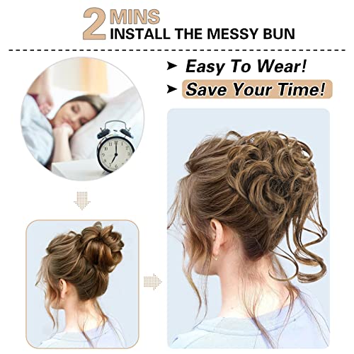 HMD 5 Pieces Messy Hair Bun Hairpiece Tousled Updo for Women Hair Extension Ponytail Scrunchies with Elastic Rubber Band Long Updo Messy Hairpiece Hair Accessories Set for Women（12/24）