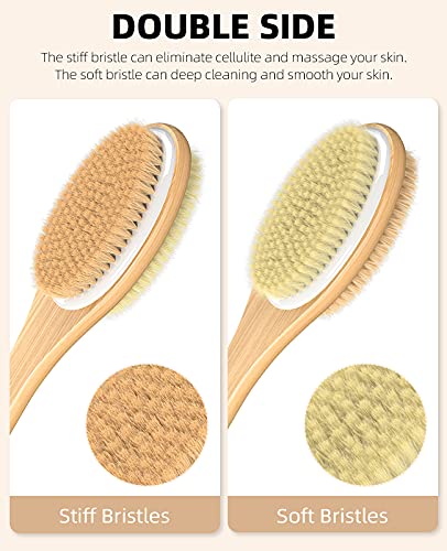 Metene Shower Brush with Soft and Stiff Bristles, Bath Dual-Sided Long Handle Back Scrubber Body Exfoliator for Wet or Dry Brushing