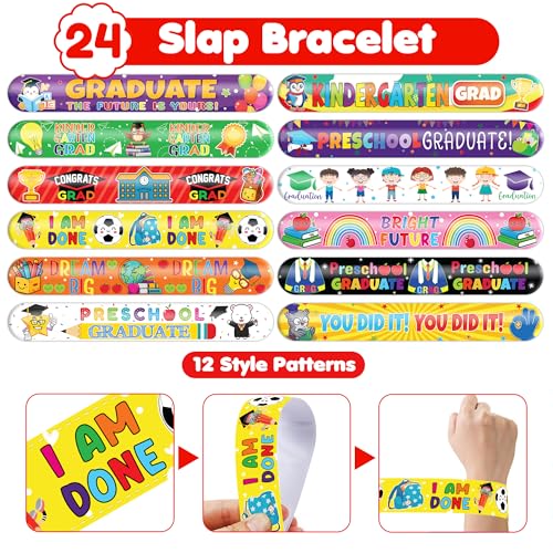 72 PCS Kindergarten Graduation Party Set - 48 Temporary Tattoos & 24 Slap Bracelets - Perfect for Themed Parties, Baby Showers, Classroom Rewards & Gifts for Kids