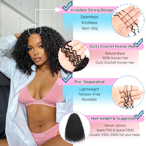 100% Human Hair Crochet Extensions Knotless 16 Inch