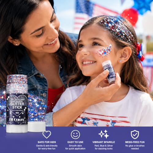 Patriotic Face Body Glitter Stick - Waterproof 4th of July Makeup
