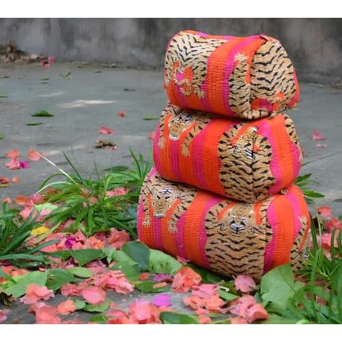 INDACORIFY 100% Cotton Block Print Cosmetic Toiletry Bags Boho Beauty Toiletry Kits Travel Case Pouch for Women's Printed Cotton Tote Bag (Pattern- 2)