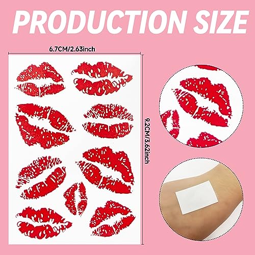 Kiss Temporary Tattoos - 10 Sheets Waterproof Red Lips