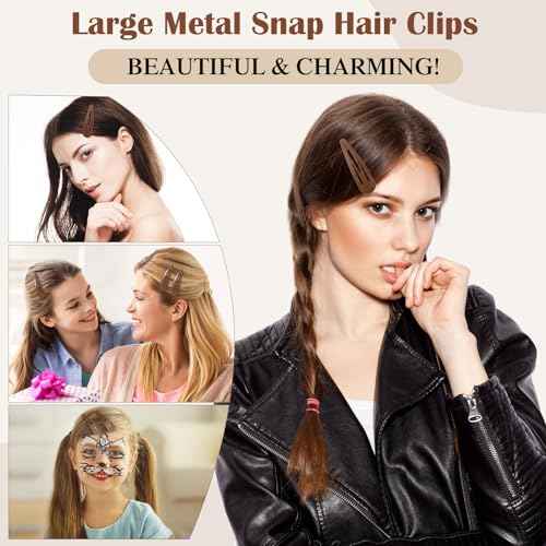 WILLBOND 30 Pieces 3.1 Inch Large Metal Snap Hair Clips Nonslip Barrettes Women Hair Accessories (Brown)