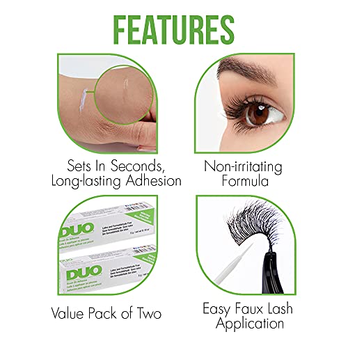 DUO Brush-On Clear Lash Glue ?Waterproof Strip Lash Adhesive with Vitamins A, C & E, Long Lasting Eyelash Glue, 0.18 oz, 2 Pack