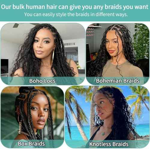 Human Braiding Hair for Boho Braids Human Hair 110g 24 Inch Curly Boho Hair for Braiding Knotless 12A Deep Wave Bohemian 3 Bundles/Pack Natural Color