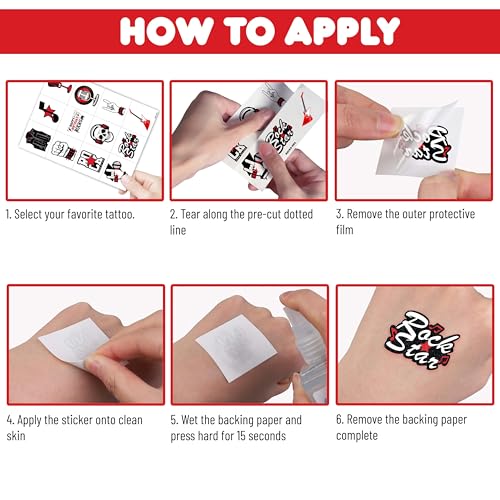 96PCS Rock N Roll Temporary Tattoos - Glow in Dark Party Favors
