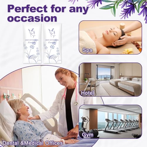 Moist Cotton Towel Bulk Moist Towelettes Individually Wrapped,White Towel Services,Refreshment Pre Moistened Towels for Dentist Travel Sport Party Hotel 50£¬Lavender