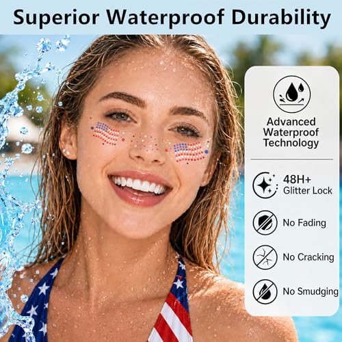 American Flag Glitter Freckles Face Tattoo 6pcs - 4th of July