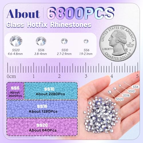 6800Pcs Clear Hotfix Rhinestones Mixed 2-5mm Iron On