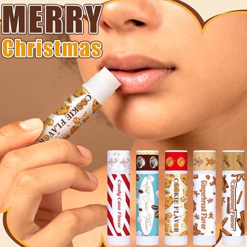 75 Pcs Christmas Lip Balms Bulk Peppermint Candy Flavor Lip Balm Holiday Gingerbread Hot Cocoa Cookie Cinnamon Flavor Christmas Party Gifts Stocking Stuffers for Women Employee Coworkers