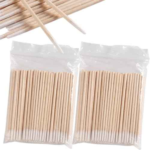 200PCS Precision Tip Cotton Swabs with Wooden Sticks, Pointed Tip Cotton Swabs for Nail Polish Touch Up, Disposable Makeup Applicators, Cotton Sticks for Makeup, Microblading Supplies
