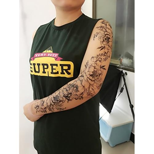 DaLin 4 Sheets Black Flower Temporary Tattoos Fake Tattoos for Women (Peony Flower)