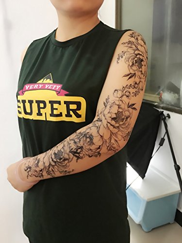 Black Peony Flower Temporary Tattoos for Women, 4 Sheets