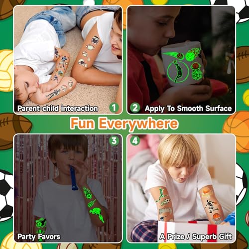 Glow in the Dark Sports Temporary Tattoos for Kids