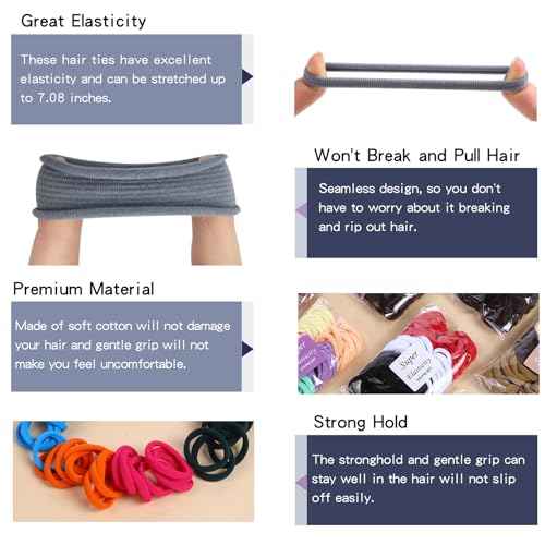 100PCS Hair Ties High elastic Women¡®s hair bands Seamless Thick color mixed Hair Band Elastic Hair Ties Hold hair without damage Ponytail Holder (Black-White-Red mixed)