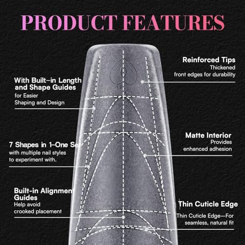 Makartt Extra Long Coffin Nail Tips with Built-In Guides - 240PCS, Dual Matte Finish, 15 Sizes, Easy Reshape for Almond, Square, Oval, Stiletto Styles, DIY & Salon