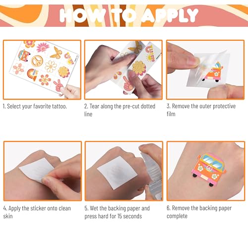 96 PCS Retro 60s 70s Temporary Tattoos for Kids Party